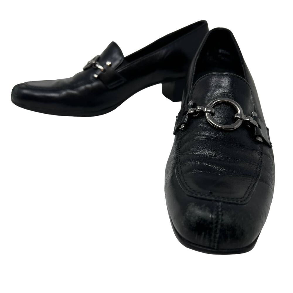 Munro Leather Split Toe Horsebit Loafer Block Heel Pumps - 7